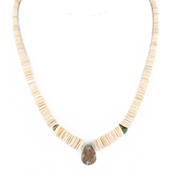 Navajo .925 Sterling Silver Certified Authentic Natural Graduated Melon Shell Turquoise Native American Necklace 16073-2 Navajo .925 Sterling Silver Certified Authentic Natural Graduated Melon Shell Turquoise Native American Necklace 16073-2
