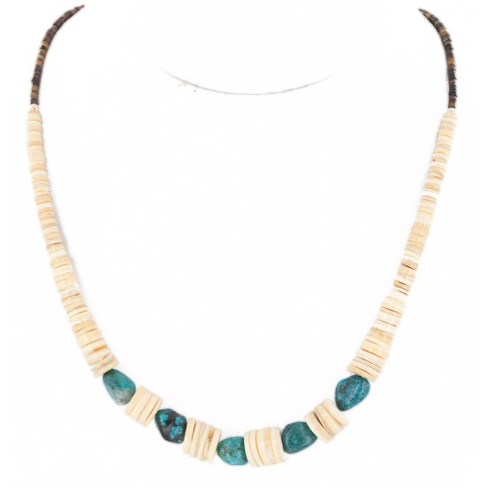 Navajo .925 Sterling Silver Natural Graduated Melon Shell Turquoise Native American Necklace 16079