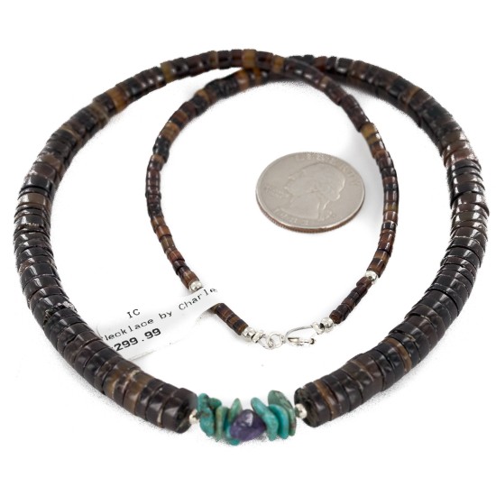 Navajo Certified Authentic .925 Sterling Silver Natural Graduated Heishi Turquoise Amethyst Native American Necklace 16069 Navajo Certified Authentic .925 Sterling Silver Natural Graduated Heishi Turquoise Amethyst Native American Necklace 16069