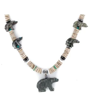 Bear Certified Authentic Navajo .925 Sterling Silver Natural Graduated Melon Shell Turquoise Jasper Native American Necklace 16049-3 Bear Certified Authentic Navajo .925 Sterling Silver Natural Graduated Melon Shell Turquoise Jasper Native American Necklace 16049-3