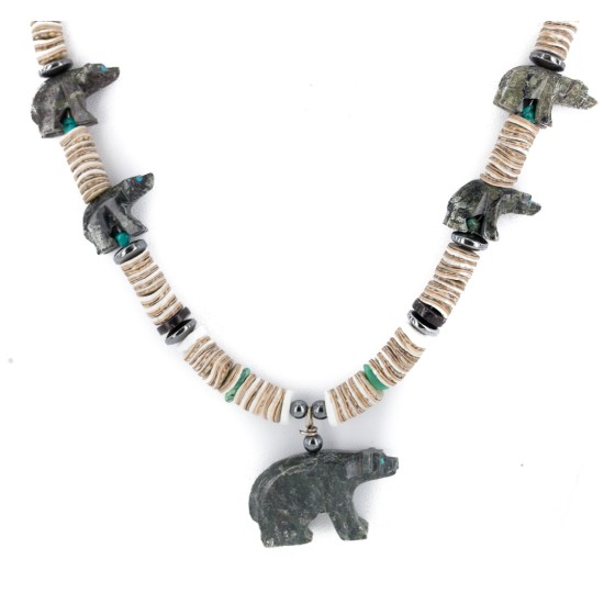 Bear Certified Authentic Navajo .925 Sterling Silver Natural Graduated Melon Shell Turquoise Jasper Native American Necklace 16049-3 Bear Certified Authentic Navajo .925 Sterling Silver Natural Graduated Melon Shell Turquoise Jasper Native American Necklace 16049-3