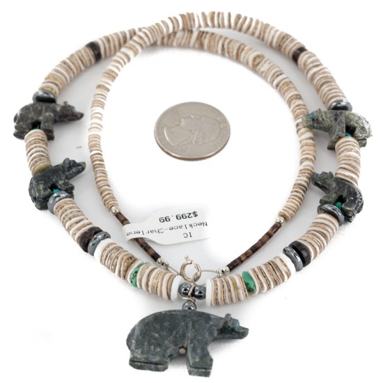 Bear Certified Authentic Navajo .925 Sterling Silver Natural Graduated Melon Shell Turquoise Jasper Native American Necklace 16049-3 Bear Certified Authentic Navajo .925 Sterling Silver Natural Graduated Melon Shell Turquoise Jasper Native American Necklace 16049-3
