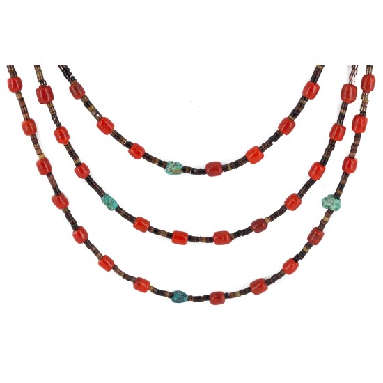 Certified Authentic 3 Strand Navajo .925 Sterling Silver Natural Turquoise Coral Native American Necklace 18110 Certified Authentic 3 Strand Navajo .925 Sterling Silver Natural Turquoise Coral Native American Necklace 18110