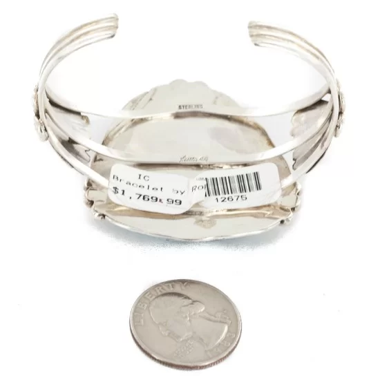Handmade Certified Authentic Navajo .925 Sterling Silver Natural Spiderweb Turquoise Native American Bracelet 12675