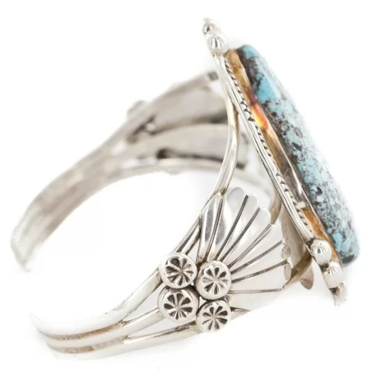 Handmade Certified Authentic Navajo .925 Sterling Silver Natural Spiderweb Turquoise Native American Bracelet 12675