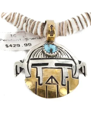 12kt Gold Filled and .925 Sterling Silver Handmade Certified Authentic Navajo Turquoise Heishi Native American Necklace 24303-16057