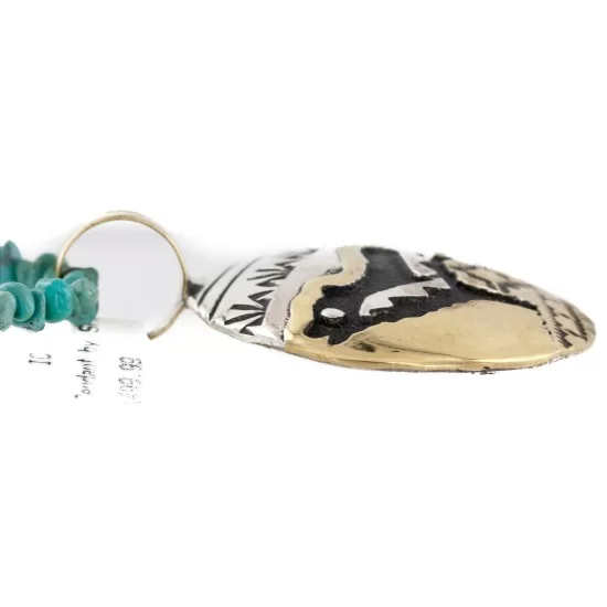 12kt Gold Filled and .925 Sterling Silver Handmade Wolf Certified Authentic Navajo Turquoise Coral Native American Necklace 24420-5-15336 12kt Gold Filled and .925 Sterling Silver Handmade Wolf Certified Authentic Navajo Turquoise Coral Native American Necklace 24420-5-15336