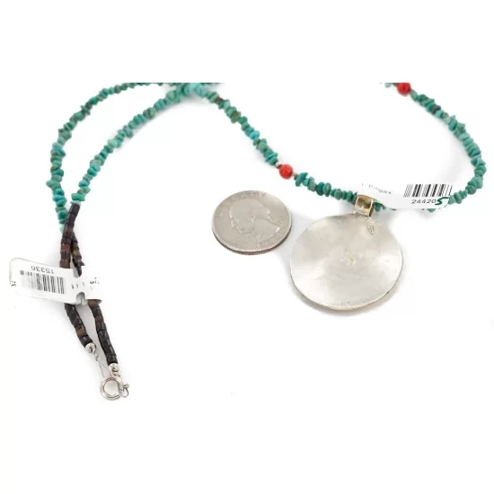 12kt Gold Filled and .925 Sterling Silver Handmade Wolf Certified Authentic Navajo Turquoise Coral Native American Necklace 24420-5-15336 12kt Gold Filled and .925 Sterling Silver Handmade Wolf Certified Authentic Navajo Turquoise Coral Native American Necklace 24420-5-15336