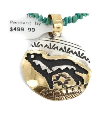 12kt Gold Filled and .925 Sterling Silver Handmade Wolf Certified Authentic Navajo Turquoise Coral Native American Necklace 24420-5-15336 12kt Gold Filled and .925 Sterling Silver Handmade Wolf Certified Authentic Navajo Turquoise Coral Native American Necklace 24420-5-15336