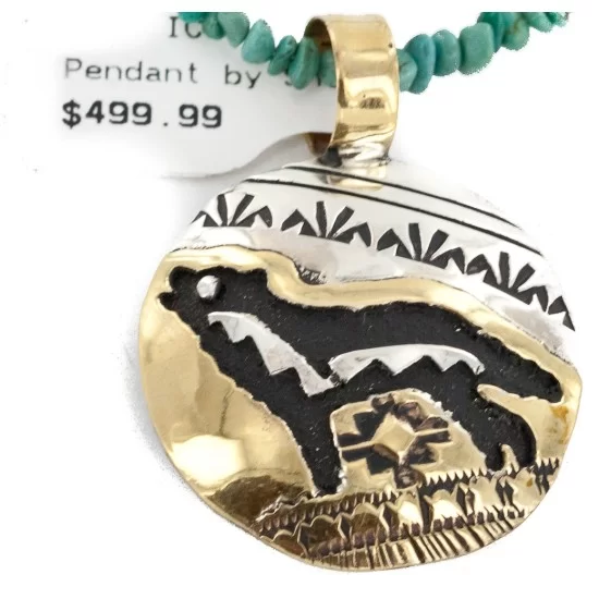 12kt Gold Filled and .925 Sterling Silver Handmade Wolf Certified Authentic Navajo Turquoise Coral Native American Necklace 24420-5-15336 12kt Gold Filled and .925 Sterling Silver Handmade Wolf Certified Authentic Navajo Turquoise Coral Native American Necklace 24420-5-15336