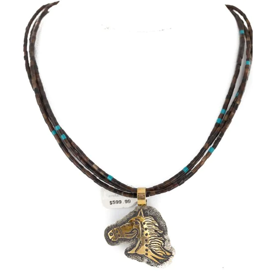 .925 Sterling Silver and 12kt Gold Filled Handmade Horse Certified Authentic Navajo Turquoise Heishi Native American Necklace 24204-15295 .925 Sterling Silver and 12kt Gold Filled Handmade Horse Certified Authentic Navajo Turquoise Heishi Native American Necklace 24204-15295