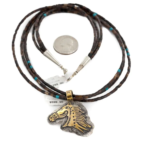 .925 Sterling Silver and 12kt Gold Filled Handmade Horse Certified Authentic Navajo Turquoise Heishi Native American Necklace 24204-15295 .925 Sterling Silver and 12kt Gold Filled Handmade Horse Certified Authentic Navajo Turquoise Heishi Native American Necklace 24204-15295