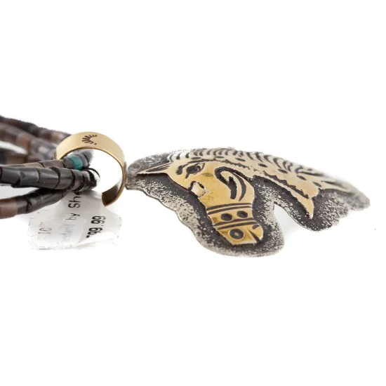 .925 Sterling Silver and 12kt Gold Filled Handmade Horse Certified Authentic Navajo Turquoise Heishi Native American Necklace 24204-15295 .925 Sterling Silver and 12kt Gold Filled Handmade Horse Certified Authentic Navajo Turquoise Heishi Native American Necklace 24204-15295
