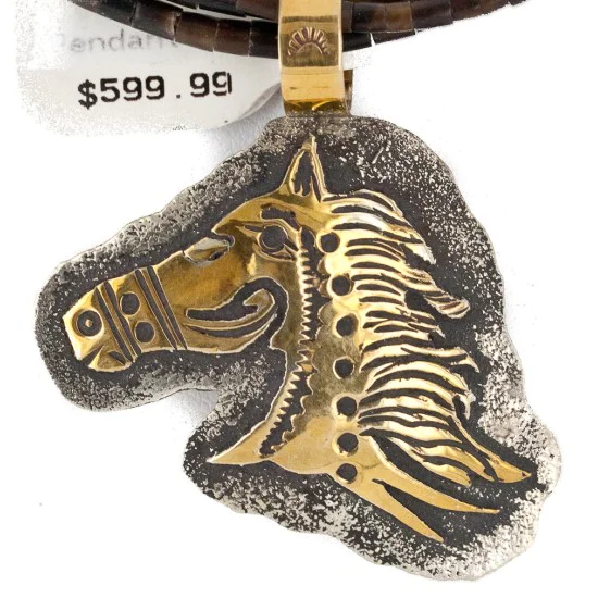 .925 Sterling Silver and 12kt Gold Filled Handmade Horse Certified Authentic Navajo Turquoise Heishi Native American Necklace 24204-15295 .925 Sterling Silver and 12kt Gold Filled Handmade Horse Certified Authentic Navajo Turquoise Heishi Native American Necklace 24204-15295