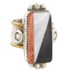 .925 Sterling Silver Handmade Certified Authentic Navajo Inlay Natural Black Onyx Jasper Mother of Pearl Native American Ring  17007-1
