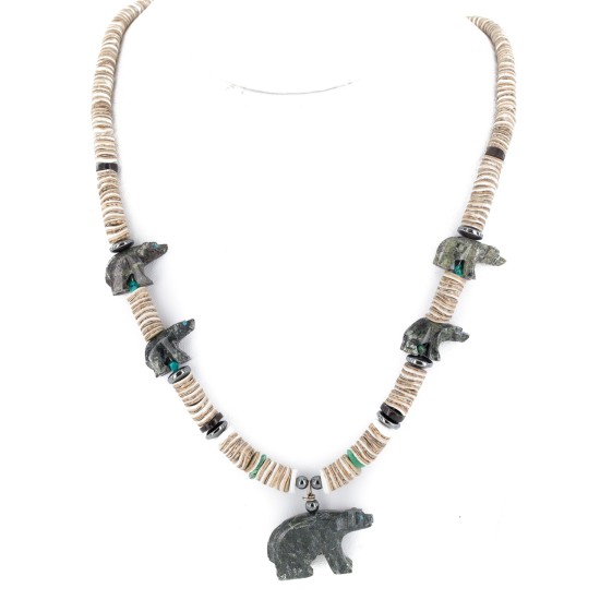 Bear Certified Authentic Navajo .925 Sterling Silver Natural Graduated Melon Shell Turquoise Jasper Native American Necklace 16049-3 Bear Certified Authentic Navajo .925 Sterling Silver Natural Graduated Melon Shell Turquoise Jasper Native American Necklace 16049-3
