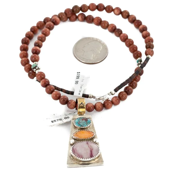 Certified Authentic 12kt Gold Filled and .925 Sterling Silver Handmade Multicolor Native American Necklace 24334-16028-9 Certified Authentic 12kt Gold Filled and .925 Sterling Silver Handmade Multicolor Native American Necklace 24334-16028-9