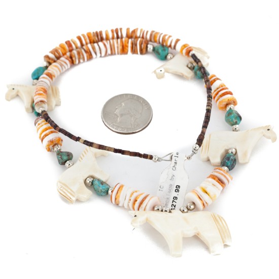 Certified Authentic Navajo .925 Sterling Silver Natural Graduated Melon Shell Turquoise Bone Native American Necklace 750180 Certified Authentic Navajo .925 Sterling Silver Natural Graduated Melon Shell Turquoise Bone Native American Necklace 750180
