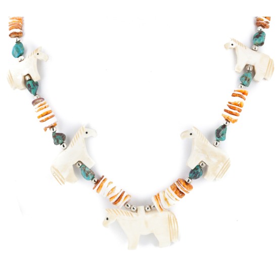 Certified Authentic Navajo .925 Sterling Silver Natural Graduated Melon Shell Turquoise Bone Native American Necklace 750180 Certified Authentic Navajo .925 Sterling Silver Natural Graduated Melon Shell Turquoise Bone Native American Necklace 750180