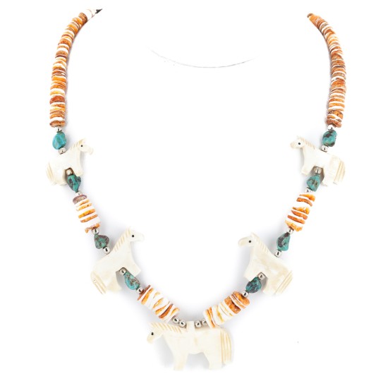 Certified Authentic Navajo .925 Sterling Silver Natural Graduated Melon Shell Turquoise Bone Native American Necklace 750180 Certified Authentic Navajo .925 Sterling Silver Natural Graduated Melon Shell Turquoise Bone Native American Necklace 750180