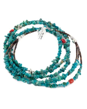 3 Strand Certified Authentic Navajo .925 Sterling Silver Natural Turquoise and Coral Native American Necklace 25281 3 Strand Certified Authentic Navajo .925 Sterling Silver Natural Turquoise and Coral Native American Necklace 25281