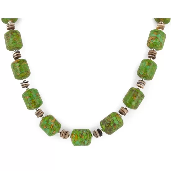 Carved Horse Fetish Certified Authentic Navajo .925 Sterling Silver Natural Jasper Gaspeite Native American Necklace 25102-2