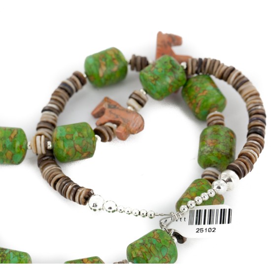 Carved Horse Fetish Certified Authentic Navajo .925 Sterling Silver Natural Jasper Gaspeite Native American Necklace 25102-2 Carved Horse Fetish Certified Authentic Navajo .925 Sterling Silver Natural Jasper Gaspeite Native American Necklace 25102-2