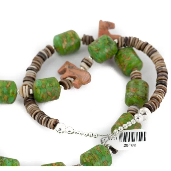 Carved Horse Fetish Certified Authentic Navajo .925 Sterling Silver Natural Jasper Gaspeite Native American Necklace 25102-2