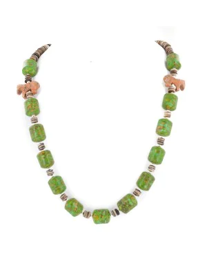 Carved Horse Fetish Certified Authentic Navajo .925 Sterling Silver Natural Jasper Gaspeite Native American Necklace 25102-2
