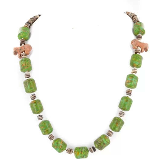 Carved Horse Fetish Certified Authentic Navajo .925 Sterling Silver Natural Jasper Gaspeite Native American Necklace 25102-2
