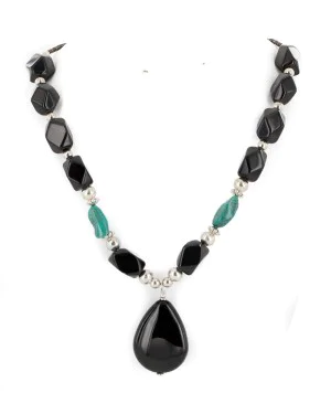 Certified Authentic Navajo .925 Sterling Silver Natural Roystone Turquoise Black Onyx Native American Necklace 15488 Certified Authentic Navajo .925 Sterling Silver Natural Roystone Turquoise Black Onyx Native American Necklace 15488