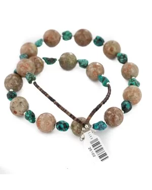 Certified Authentic Navajo .925 Sterling Silver Natural Turquoise and Jasper Native American Necklace 25102-1