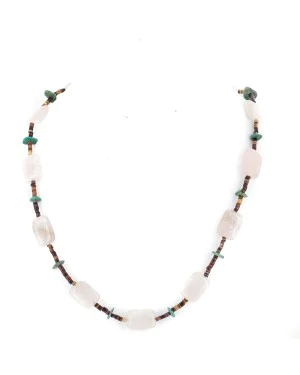 Navajo .925 Sterling Silver Natural Turquoise Pink Quartz Necklace NB151031025442 Navajo .925 Sterling Silver Natural Turquoise Pink Quartz Necklace NB151031025442