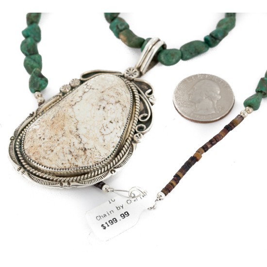 Certified Authentic Navajo .925 Sterling Silver Natural White Buffalo Turquoise Coral Native American Necklace 24458-16065-4 Certified Authentic Navajo .925 Sterling Silver Natural White Buffalo Turquoise Coral Native American Necklace 24458-16065-4