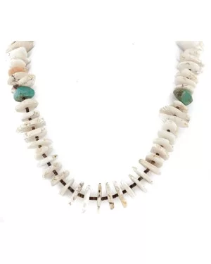 Certified Authentic Navajo .925 Sterling Silver White Howlite and Turquoise Native American Necklace 25101