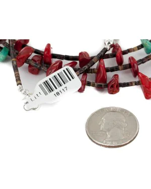 Certified Authentic 3 Strand Navajo .925 Sterling Silver Natural Turquoise Coral Native American Necklace 18117 Certified Authentic 3 Strand Navajo .925 Sterling Silver Natural Turquoise Coral Native American Necklace 18117