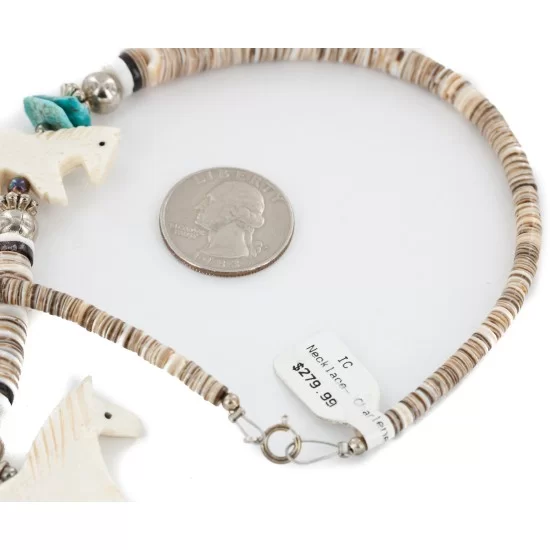 Certified Authentic Horse Navajo .925 Sterling Silver Natural Turquoise Alabaster Graduated Melon Shell Native American Necklace 750133