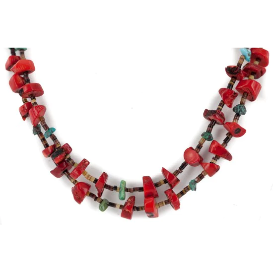 Certified Authentic 2 Strand Navajo .925 Sterling Silver Natural Turquoise Coral Native American Necklace 16054-3 Certified Authentic 2 Strand Navajo .925 Sterling Silver Natural Turquoise Coral Native American Necklace 16054-3