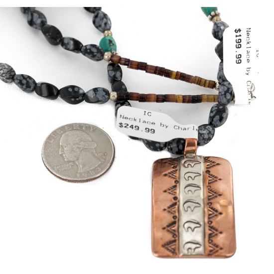 Handmade Bear Navajo Necklace in Sterling Silver and Copper with Snowflake Stone NB151121033016 Handmade Bear Navajo Necklace in Sterling Silver and Copper with Snowflake Stone NB151121033016