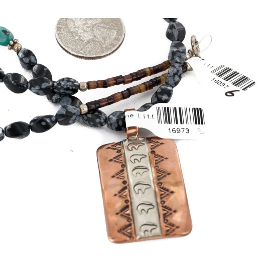 Handmade Bear Navajo Necklace in Sterling Silver and Copper with Snowflake Stone NB151121033016 Handmade Bear Navajo Necklace in Sterling Silver and Copper with Snowflake Stone NB151121033016