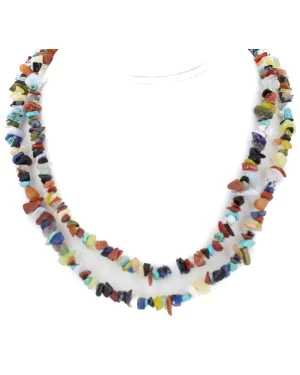 Certified Authentic 2 Strand Navajo .925 Sterling Silver Natural Turquoise Multicolor Stones Native American Necklace 15501-34