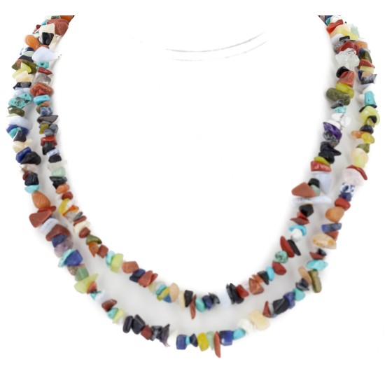 Certified Authentic 2 Strand Navajo .925 Sterling Silver Natural Turquoise Multicolor Stones Native American Necklace 15501-34 Certified Authentic 2 Strand Navajo .925 Sterling Silver Natural Turquoise Multicolor Stones Native American Necklace 15501-34