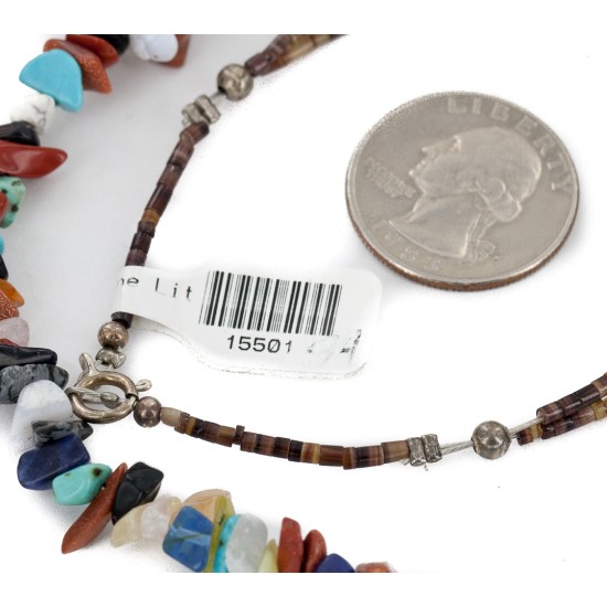 Certified Authentic 2 Strand Navajo .925 Sterling Silver Natural Turquoise Multicolor Stones Native American Necklace 15501-34 Certified Authentic 2 Strand Navajo .925 Sterling Silver Natural Turquoise Multicolor Stones Native American Necklace 15501-34