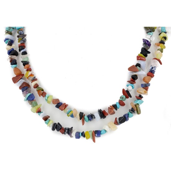 Certified Authentic 2 Strand Navajo .925 Sterling Silver Natural Turquoise Multicolor Stones Native American Necklace 15501-34 Certified Authentic 2 Strand Navajo .925 Sterling Silver Natural Turquoise Multicolor Stones Native American Necklace 15501-34