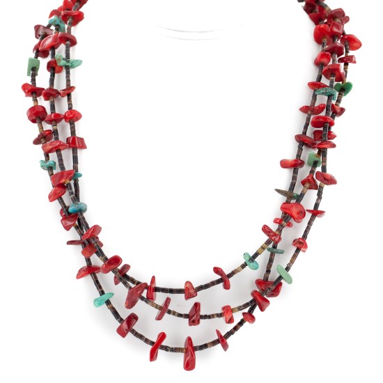 Certified Authentic 3 Strand Navajo .925 Sterling Silver Natural Turquoise Coral Native American Necklace 18117 Certified Authentic 3 Strand Navajo .925 Sterling Silver Natural Turquoise Coral Native American Necklace 18117