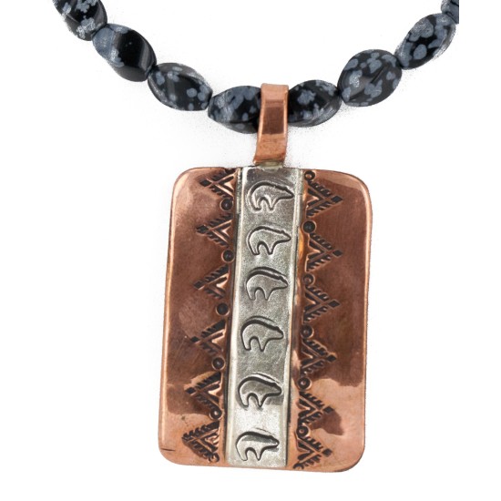 Handmade Bear Navajo Necklace in Sterling Silver and Copper with Snowflake Stone NB151121033016 Handmade Bear Navajo Necklace in Sterling Silver and Copper with Snowflake Stone NB151121033016