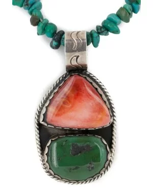 Vintage Style .925 Sterling Silver Handmade Certified Authentic Navajo Turquoise Spiny Oyster Native American Necklace 740109-15875-16 Vintage Style .925 Sterling Silver Handmade Certified Authentic Navajo Turquoise Spiny Oyster Native American Necklace 740109-15875-16