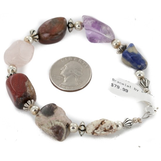 Certified Authentic Navajo .925 Sterling Silver Natural Multicolor Stones Native American Bracelet 12742 Certified Authentic Navajo .925 Sterling Silver Natural Multicolor Stones Native American Bracelet 12742