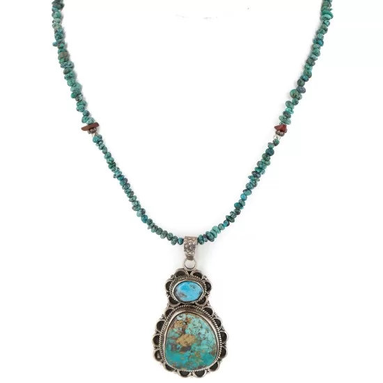 .925 Sterling Silver Handmade Certified Authentic Navajo Turquoise Jasper Native American Necklace  24116-102248