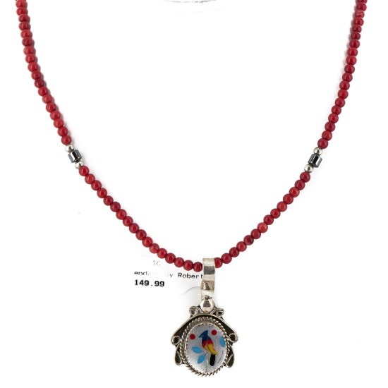 .925 Sterling Silver Inlay Bird Handmade Certified Authentic Navajo Natural Turquoise Coral Multicolor Stones Native American Necklace 12674-15930-15 .925 Sterling Silver Inlay Bird Handmade Certified Authentic Navajo Natural Turquoise Coral Multicolor Stones Native American Necklace 12674-15930-15